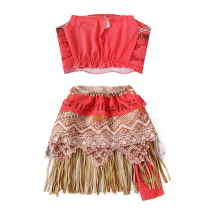 Girl Moana Vaiana Costume Children Princess Dress Summer Beach 2PCS Set Cosplay Clothing Christmas Carnival Halloween 2-12T