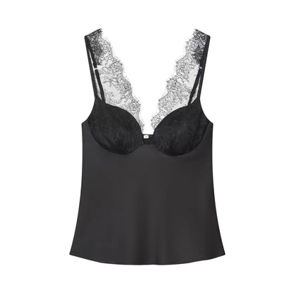 TFMLN Women Lace Splice Sexy Sling Sleeveless Tops 2026 New Fashion Deep V Neck Elegant Outfit Chic Street Casual Clothing