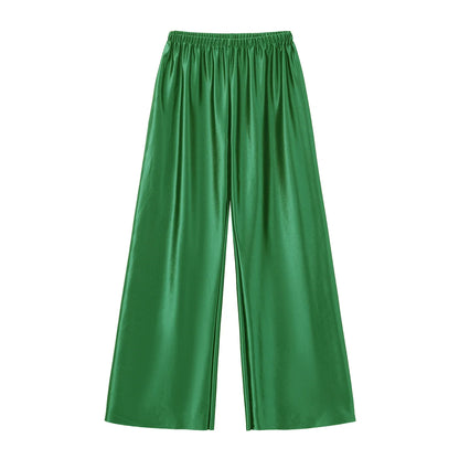 Satin Wide Leg Pants Long Floor Casual Pants Women's Summer