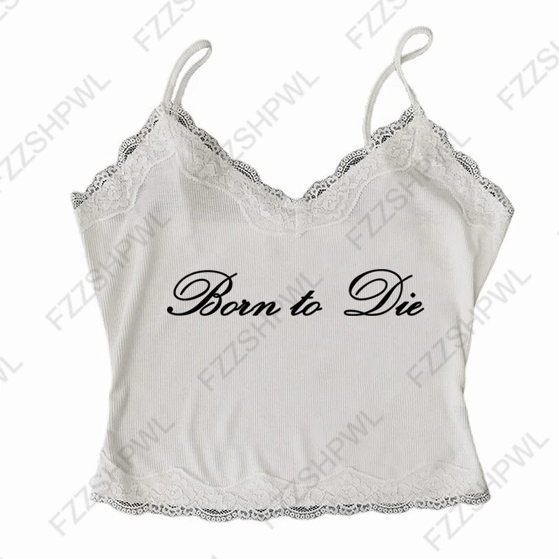 Women's Sleeveless Camisole Y2K Sexy Lace Streetwear Hip Hop Punk Rock vintage Emo Girls Chic Letter Print Gothic Slim baby Tops
