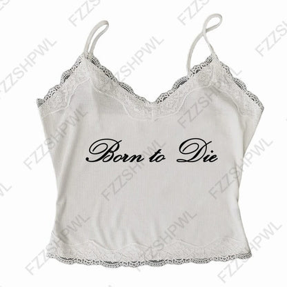 Women's Sleeveless Camisole Y2K Sexy Lace Streetwear Hip Hop Punk Rock vintage Emo Girls Chic Letter Print Gothic Slim baby Tops