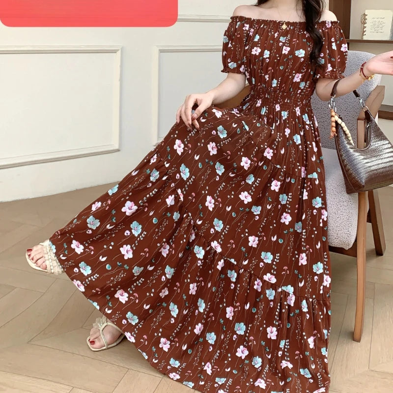 Long Maxi Dress Women Clothing Spring Summer Bohemian Holiday Beach Korean Style Floral Vintage Slim Vestidos Robe Dresses Boho