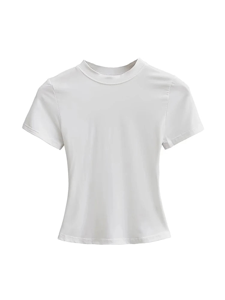Slim Fit Solid Color Women's Casual T-shirt Short Sleeve Fashion Trend Y2K Top High Quality 2025 New Arrival