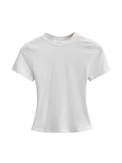 Slim Fit Solid Color Women's Casual T-shirt Short Sleeve Fashion Trend Y2K Top High Quality 2025 New Arrival