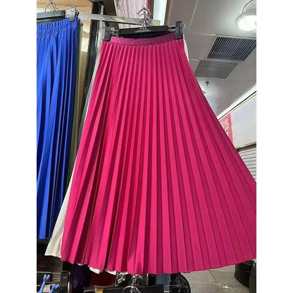 2026 Elegant High Waist Pleated Skirt for Women Mid-long Midi Skirt Female High Quality Black Saia