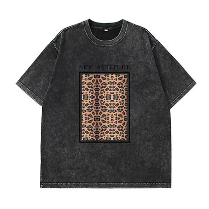 2025 new casual versatile 100% heavyweight cotton short-sleeved t-shirt female washed black do old retro American ins loose top
