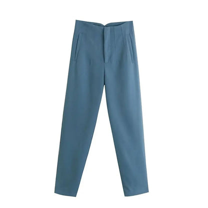DUOPERI Women Fashion Solid Basic High Waist Trousers Chic Female Office Lady Casual Business Workwear Long Pant