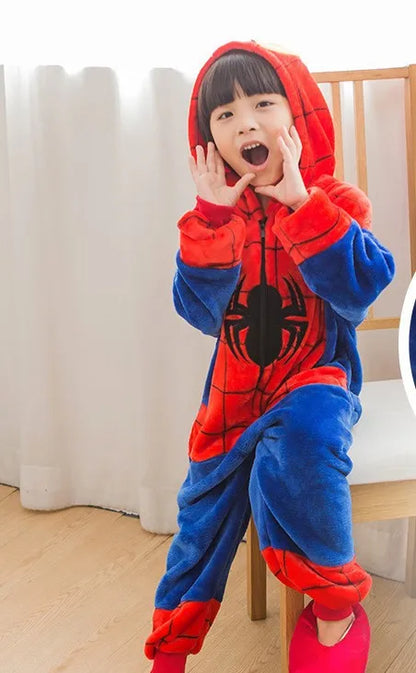 2025 Children's Pajamas Spiderman Cosplay Costume Nightgown Home Flanne Hooded Sleepwear Jumpsuit Pajamas for Spider Man Costume
