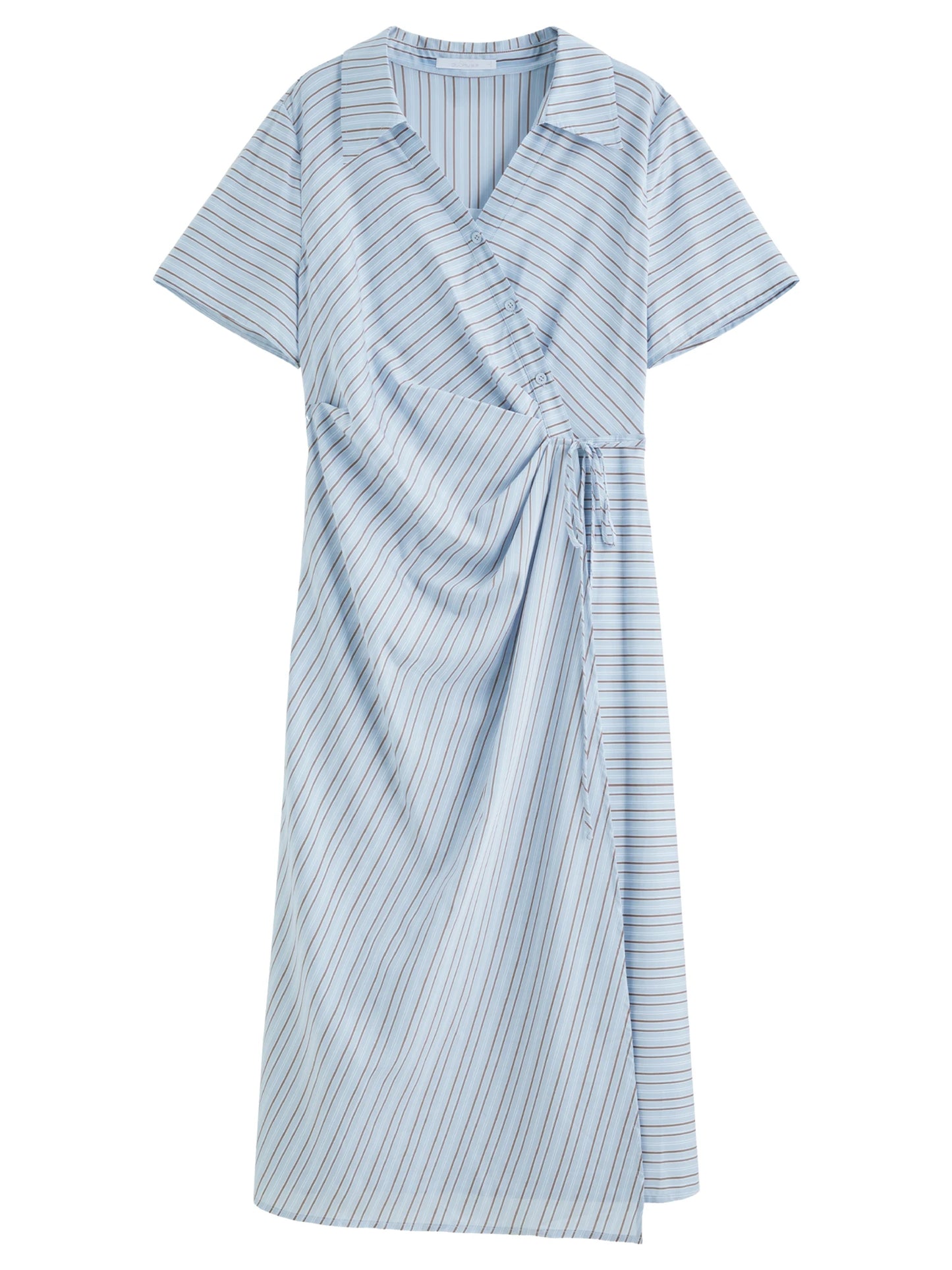 DUSHU 2025 Summer Women's Surplice Shirt Dress - Button-Down Collar & Midi Length for Office to Casual Wear 25DS82142