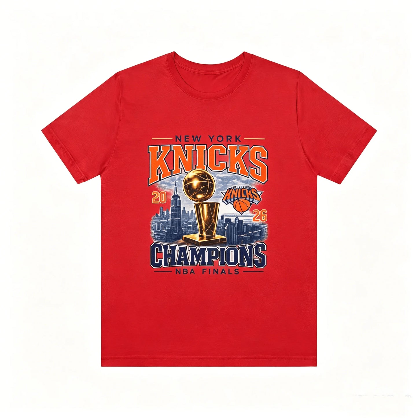 New York Knicks Champions Tee 2026 Finals Trophy City Skyline T-shirt 2026 Summer New Men's Women's Fashion Cotton T-shirt Y2K