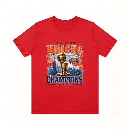 New York Knicks Champions Tee 2026 Finals Trophy City Skyline T-shirt 2026 Summer New Men's Women's Fashion Cotton T-shirt Y2K