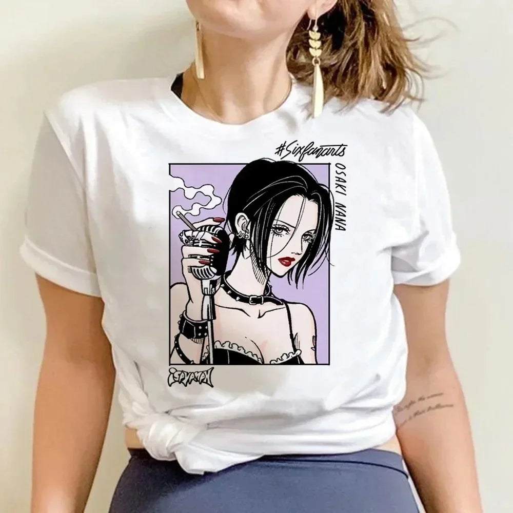 NANA Japanese Anime T-shirt Cartoon Print Unisex Tops Black Stones Streetwear Sweatshirt Men Women Tees Female Streetwear