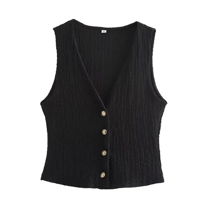 Willshela Women Fashion 2 Piece Set Solid Single Breasted Tank Tops & Vintage HIgh Elastic Waist Pants Female Chic Pants Suit