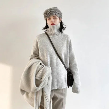 CHIC VEN Korean Women's Sweater Loose Turtleneck Sweaters Warm Solid Pullover Knitwear Basic Female Tops Autumn Winter 2022