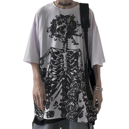 Men T-shirts 2026 Summer Streetwear High Street Gothic Skull Tshirt Loose Oversized Short-sleeved T shirt Dark Anime Men Y2k Top