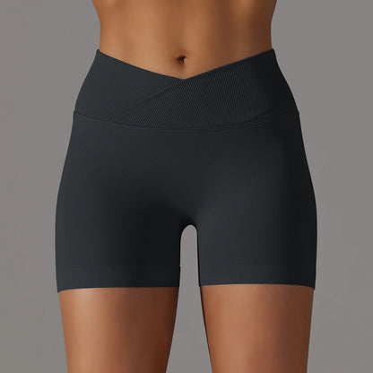 Women's sporty shorts with cross-waistband, yoga shorts, for gym workout, running, hip-enhancing,high-waisted yoga shorts.