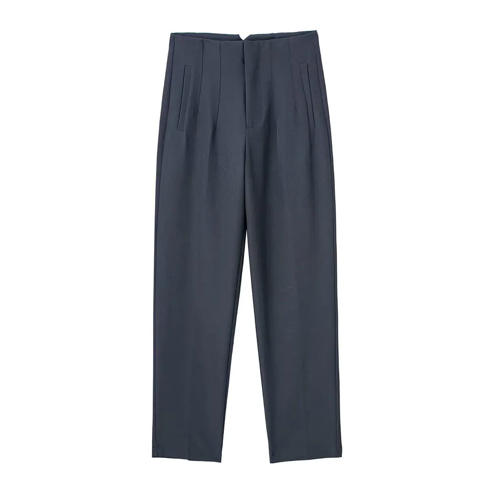 DUOPERI Women Fashion Solid Basic High Waist Trousers Chic Female Office Lady Casual Business Workwear Long Pant