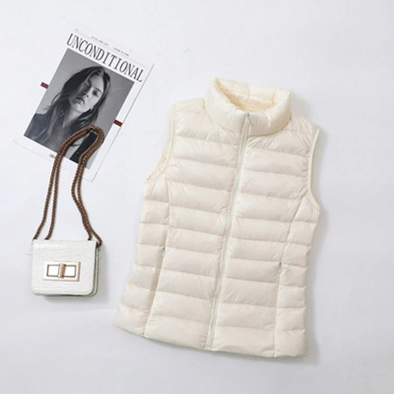 Women Vests 2023 New Autumn Winter Ultra Light Duck Down Vest Female Slim Sleeveless Jacket Windproof Warm Puffer Waistcoat