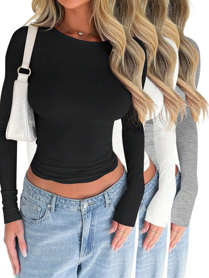 Women's Navy Blue Fitted Short Sleeve Round Neck Casual T-Shirt