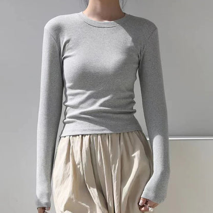 Cotton O Neck Long Sleeve Shirt Women Sexy Cropped Tops 2026 Autumn Black Casual Skinny Slim Basic Woman T Shirts White Clothing
