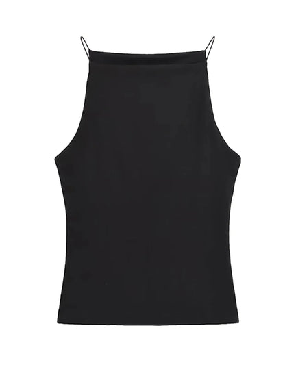 Women's Solid Color Halter Tank Top Sleeveless Vest Thin Straps Camisole Summer Casual Fashion Wear