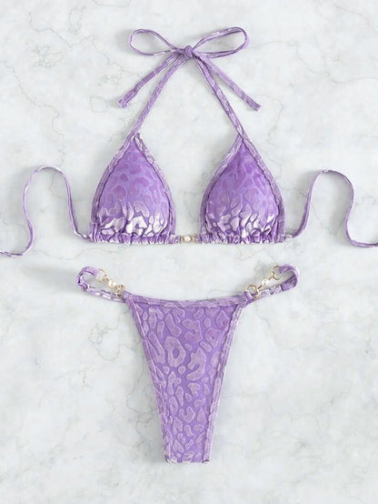 Shiny Pink Micro Bikini 2026 Mujer Women Sexy PU Pearls Push Up Thong Swimsuit Summer Bathing Suit Bandage Holiday Swimwear