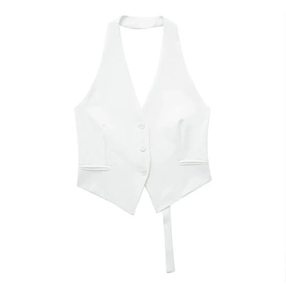 MUJER Off Shoulder Sleeveless Vest Women Black White Cropped Vest Woman Fashion Backless V Neck Short Coats Summer Waistcoat