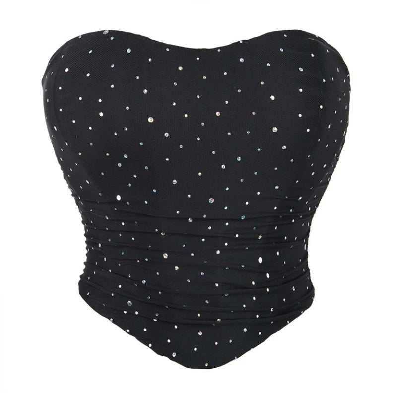 Summer Women Sexy Corset Crop Top Rhinestone Backless Lace Up Bustier Female Club Party Camisole Underwear