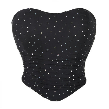 Summer Women Sexy Corset Crop Top Rhinestone Backless Lace Up Bustier Female Club Party Camisole Underwear
