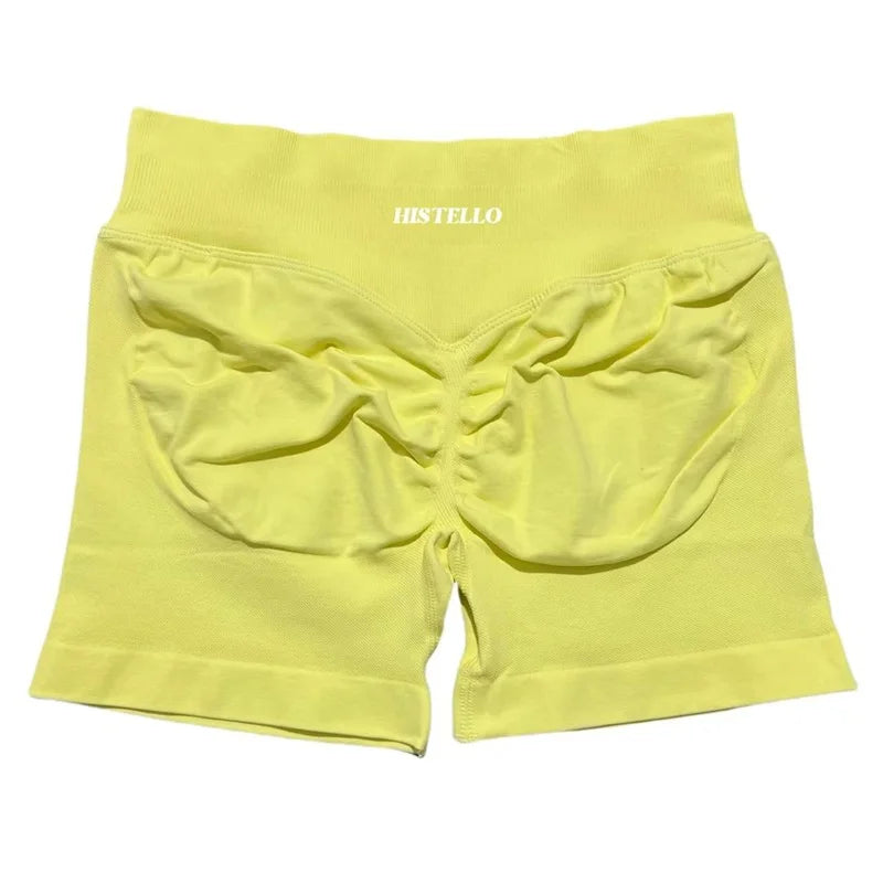 HISTELLO Sports Shorts Low Waist Seamless Scrunch Stretch Women Breathable Elastic Fitness Running Gym Yoga Workout Leggings