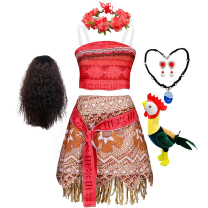 Girl Moana Vaiana Costume Children Princess Dress Summer Beach 2PCS Set Cosplay Clothing Christmas Carnival Halloween 2-12T
