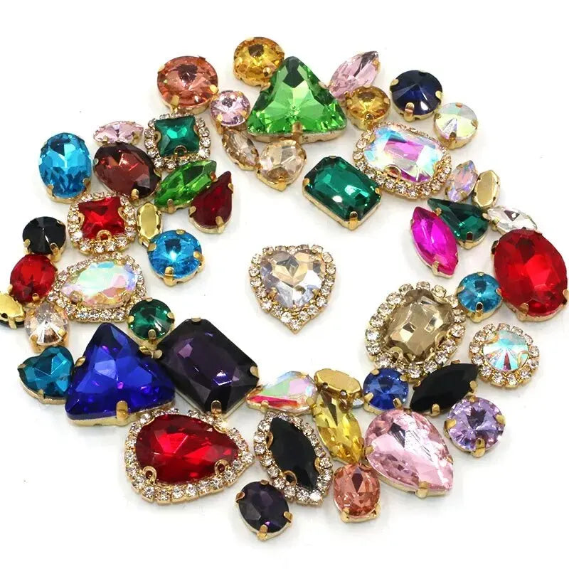50pcs/set Water Drop Round Multi-shapes Claw Drill Pointedback Diamonds for Wedding Dresses Shoes Mixed Accessories