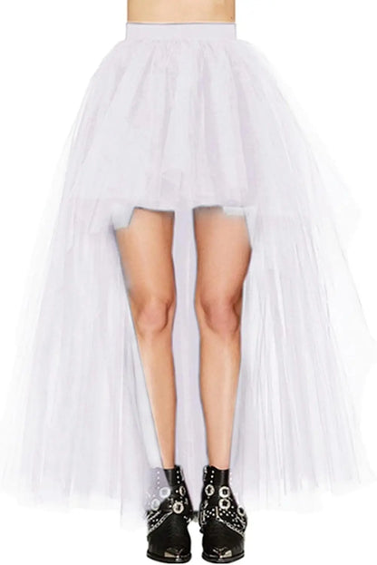 MisShow Hi-Lo Tulle Petticoat Women's Long Four Layer Puffy Skirt Fuchsia Tutu Skirts Adult Junpon Goth For Party Cocktail