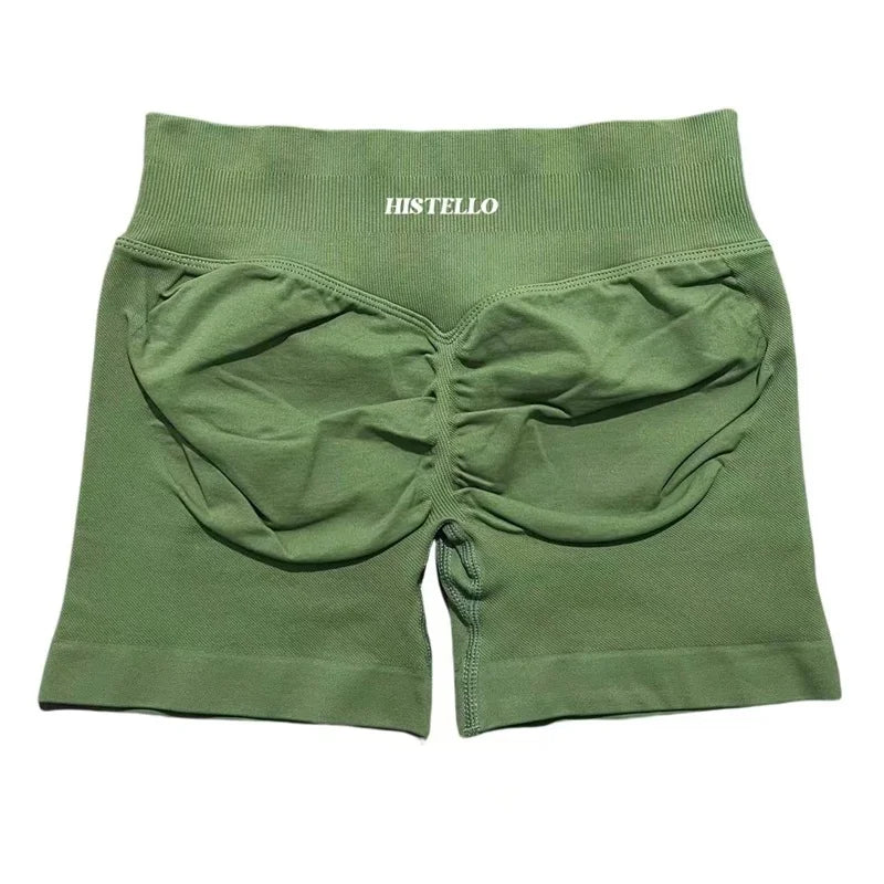 HISTELLO Sports Shorts Low Waist Seamless Scrunch Stretch Women Breathable Elastic Fitness Running Gym Yoga Workout Leggings