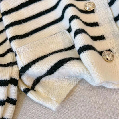Stripe Knitted Cardigan Women Spring Autumn O-neck Single Breasted Long Sleeve Crop Tops Fashion Casual Chic Female Sweaters