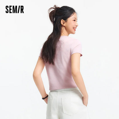 Semir Short Sleeve T-Shirt Women Cropped Petite-Friendly Elegant 2025 New Summer Embroidered Slim Fit Cardigan Versatile