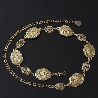 Metal Chain Belt for Women Cowgirl Western Country Chain Belts Adjustable Concho Belt for Sweaters Dresses Jeans