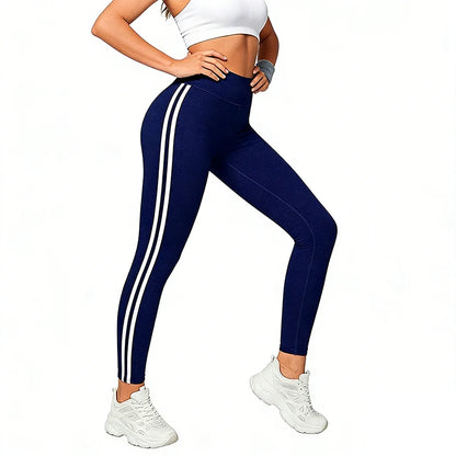 Womens High Waist Striped Yoga Leggings Butt Lifting Stretchy Breathable Tummy Control Soft Workout Pants for Gym Running