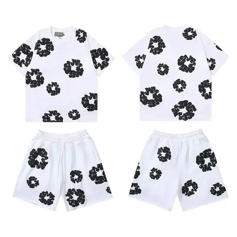DENIM TEARS Summer Hot Selling European and American Fashion Hip Hop Printed Short Sleeve Set High Street Loose Sportswear