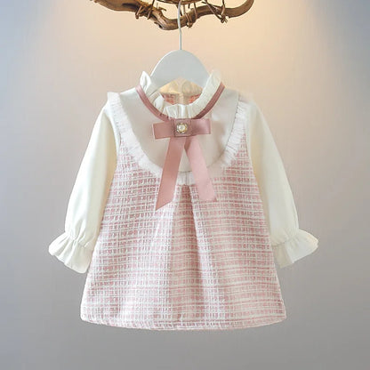 Baby Girl Dresses Spring/Fall Bow-Tie Plaid Long-Sleeve Girls' Dress Adorable Princess Baby Dress Baby Girl Clothes
