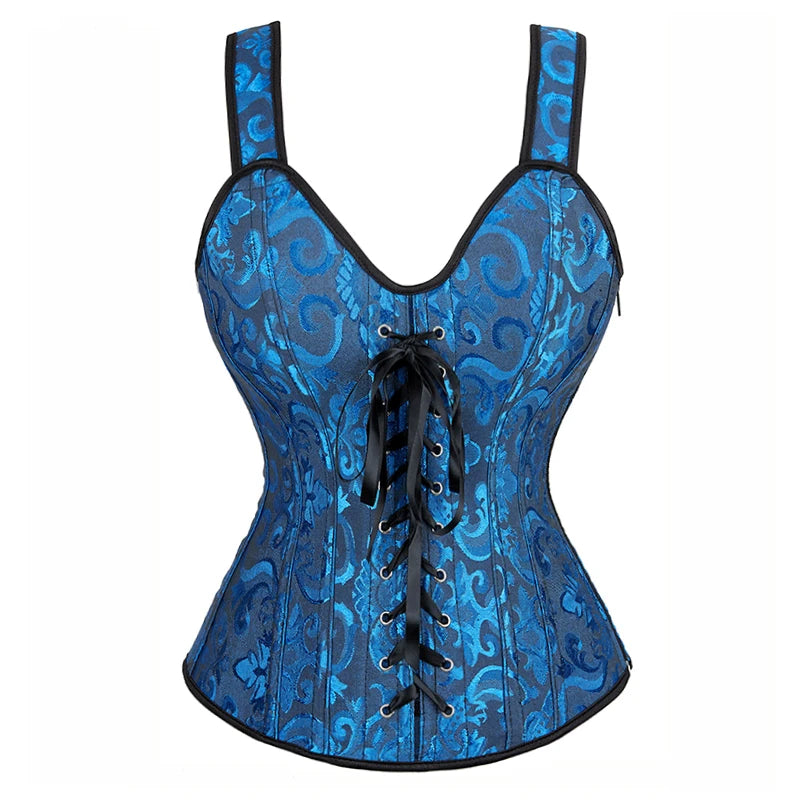 Overbust Corset Top with Straps Jacquard Corset Bustier Zipper Plus Size for Women Corset Dress with Skirt Black Red purple