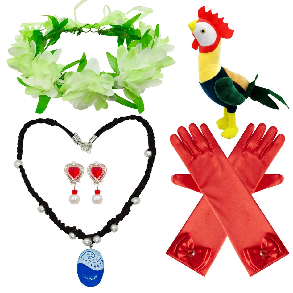 Girl Moana Vaiana Costume Children Princess Dress Summer Beach 2PCS Set Cosplay Clothing Christmas Carnival Halloween 2-12T