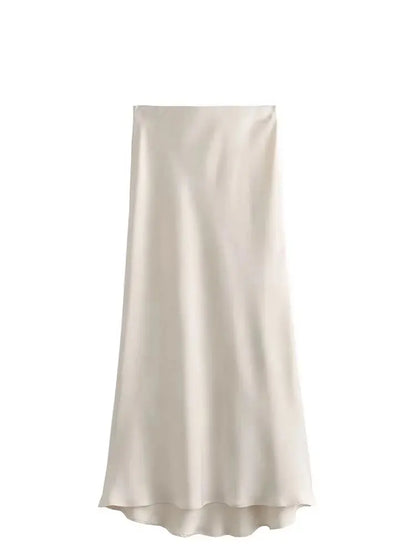 HH 2024 Y2K Casual Women Long Skirt Spring Elastic High Waisted A-Line Casual Female Satin Skirts High Street Lady Skirts