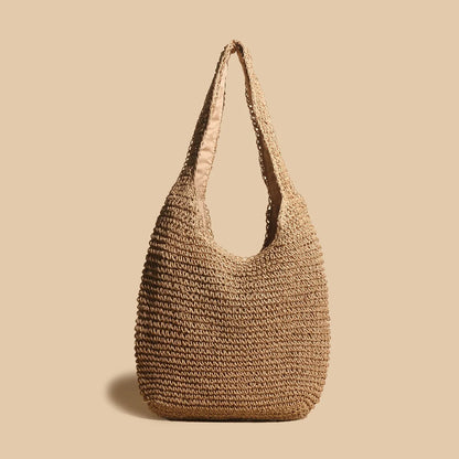 Summer Beach Resort Fashion Straw-Woven Ladies Large-Capacity Shoulder Bag WIth Hand-Woven Beach