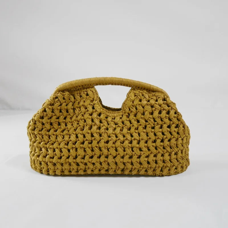 Elegant Ladies Chain Woven Handbag Straw Shoulder Bag Fashionable Raffia Crossbody Beach Bag Summer New Versatile Women's Bag