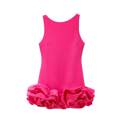 Women's Patchwork Voluminous Mini Dress, O-Neck, Backless With Zipper, Female Dresses, Sexy Fashion
