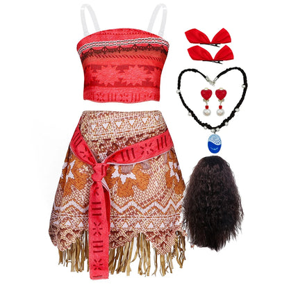 Girl Moana Vaiana Costume Children Princess Dress Summer Beach 2PCS Set Cosplay Clothing Christmas Carnival Halloween 2-12T