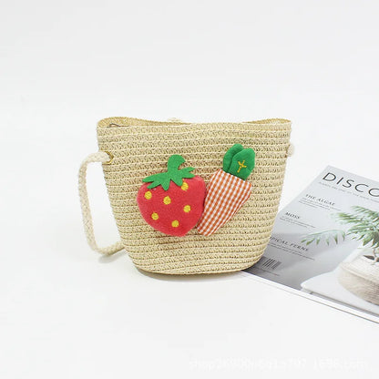 Summer Children's Straw Woven Messenger Bag Lovely Girls Small Coin Purse Handbags Baby Kids Mini Shoulder Bags Princess Wallet