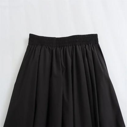 Mooyufon 2025 Women's temperament versatile loose and casual solid color high waisted skirt medium length A-line skirt