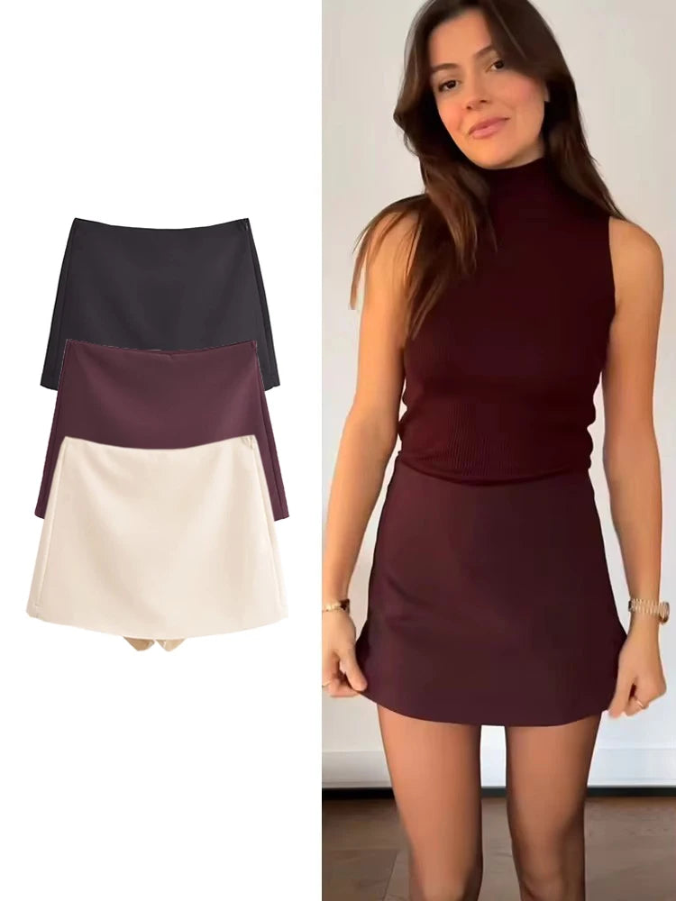 TFMLN New Spring Women Solid Skort Fashion Causal Side Zipper Mini Shorts  Skirts Vintage High Waist Streetwear Shorts Skirts